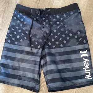 Hurley- Boys Black American flag bathing trunks size 12